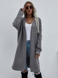 Gray Crochet Long Sleeves Dropped Shoulder Long Cardigan