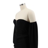 Black Off Shoulder Slit Strapless Maxi Mermaid Dress