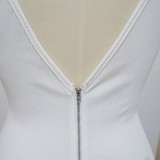 White V-Neck Short Sleeve Slit Bodycon Maxi Dress