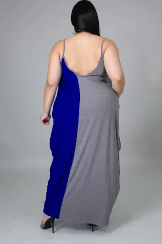 Plus Size Color Contrast Sleeveless Cami Loose Maxi dress