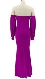 Purple Off Shoulder Slit Strapless Maxi Mermaid Dress