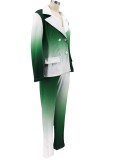 Green Tie Dye Long Sleeves Blazer and Pant Two Piece Outfits
