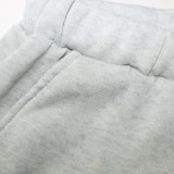 Grey Long Sleeves Pocket Hoody Top and Pants Two Piece Set