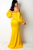 Yellow Off Shoulder Slit Strapless Maxi Mermaid Dress