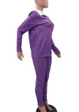 Purple Long Sleeves Shirt and Pants  Two Piece Set