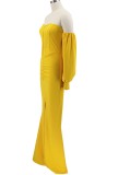 Yellow Off Shoulder Slit Strapless Maxi Mermaid Dress