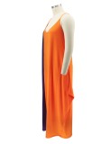 Plus Size Color Contrast Sleeveless Cami Loose Maxi dress