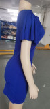 Blue Off Shoulder Wide Short Sleeves Fitted Dress