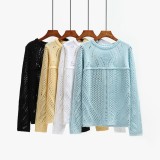 Blue Hollow Out O-Neck Long Seelve Sweater