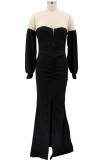 Black Off Shoulder Slit Strapless Maxi Mermaid Dress