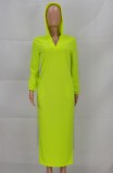Green V-Neck Long Hoody Dress