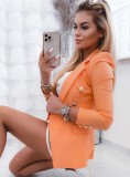 Plain Color Button Up Turndown Collar Long Sleeves Slim Office Blazer