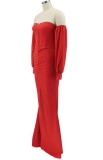 Red Off Shoulder Slit Strapless Maxi Mermaid Dress