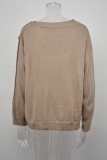 Grey O-Neck Button Long Sleeve Drop Shoulder Sweater