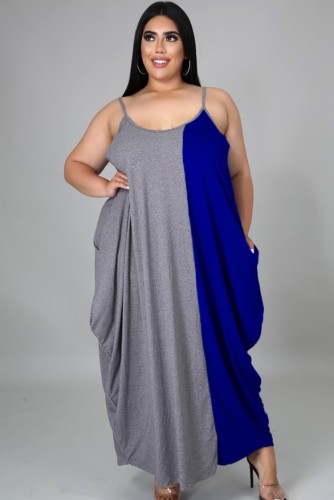 Plus Size Color Contrast Sleeveless Cami Loose Maxi dress