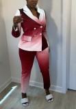 Red Tie Dye Long Sleeves Blazer and Pant Two Piece Outfits