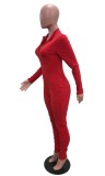 Red Zipper Up Long Sleeves Slim Fit Jumpsuit