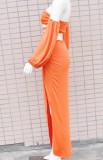 Orange Off Shoulder Bandeau Top and Irregular Maxi Skirt Two Piece Set