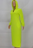 Green V-Neck Long Hoody Dress