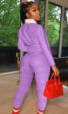 Purple Long Sleeves Shirt and Pants  Two Piece Set