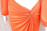Orange Off Shoulder Bandeau Top and Irregular Maxi Skirt Two Piece Set