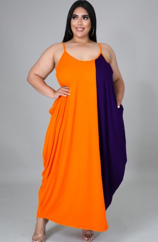 Plus Size Color Contrast Sleeveless Cami Loose Maxi dress