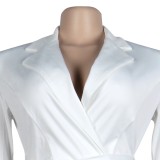 White Irregular V-Neck Wrap Tight Dress with Belt