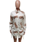 Pineapple Printed White Hollow Out Long Seeve Loose Blouse