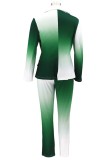 Green Tie Dye Long Sleeves Blazer and Pant Two Piece Outfits