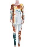 Tie Dye Long Sleeve Top and Sheath Pant Two Piece Set