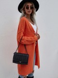 Orange Crochet Long Sleeves Dropped Shoulder Long Cardigan