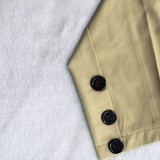 Khaki Button Up Turndown Collar Long Sleeve Blazer Dress