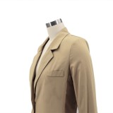 Khaki Button Up Turndown Collar Long Sleeve Blazer Dress