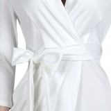 White Irregular V-Neck Wrap Tight Dress with Belt