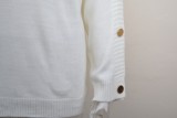 White O-Neck Button Long Sleeve Drop Shoulder Sweater