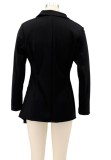 Black Turndown Collar Long sleeve Ruched Irregular Mini Dress