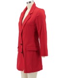 Red Button Up Turndown Collar Long Sleeve Blazer Dress