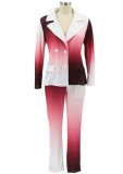 Red Tie Dye Long Sleeves Blazer and Pant Two Piece Outfits