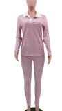 Pink Long Sleeves Shirt and Pants  Two Piece Set