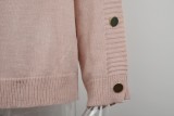 Pink O-Neck Button Long Sleeve Drop Shoulder Sweater