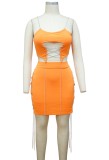 Orange Hollow Out Chain Up Cami Crop Top and Skirt Two Piece Set