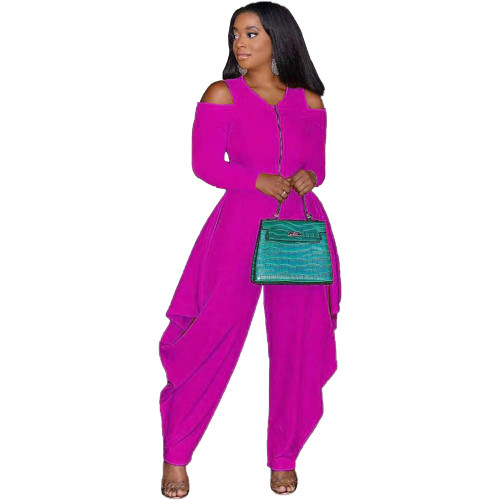 Hot Pink Cold Shoulder Harem Jumpsuit