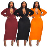 Plus Size Scoop Neck Orange Tassel Bodycon Maxi Dress