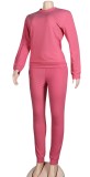 Pink Long Sleeves O-Neck Crop Top and Drawstring Sweatpants Two Piece Set