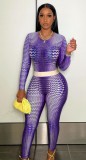 Purple Snake Skin Printed Long Sleeve Top and Tight Pants Two Piece Set