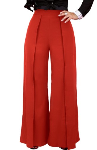 Red High Waist Wide Trousers