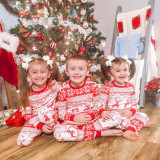 Christmas Print Long Sleeves O-Neck Pajama for Kids Two Piece Set
