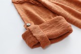 Brown V-Neck Drop Shoulder Loose Knit Top