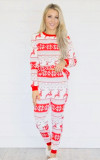 Christmas Print Long Sleeves O-Neck Pajama for Mommy Two Piece Set