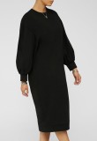 Black Bubble Sleeve Drop Shoulder O-Neck Long Dress